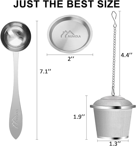 Numola Tea Infuser for Loose Tea, Loose Leaf Tea Infusers Set, Fine Mesh Tea Steeper with Spoon and Drip Trays
