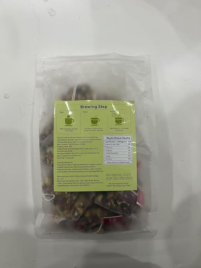 AISDWH Hawthorn Tea - 20 Herbal Tea Bags, Digestive Support, 8 Natural Ingredients incl. Hawthorn & Hibiscus for Heart Health, Caffeine-Free Daily Tea for Men & Women