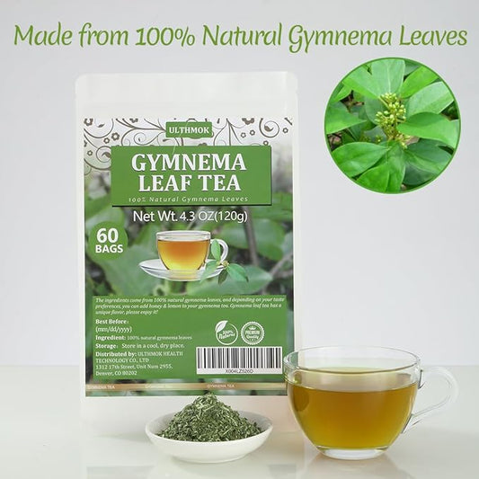 Premium 60 Gymnema Leaf Tea Bags, Made with 100% Natural Gymnema Leaves, No Additives & Caffeine Free & Sugar Free.