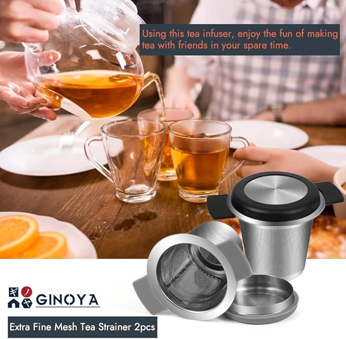 2pcs Tea Infuser for Loose Leaf Tea, Stainless Steel Tea Steeper with Heat Proof Handle, Extra Fine Mesh Tea Strainer, Gift for Tea Lovers (Black