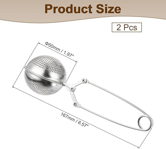 uxcell 2 Pcs Snap Tea Ball Infuser with Handle, Loose Tea Steeper, Stainless Steel Tea Strainer for Brew Loose Leaf Tea, Silver