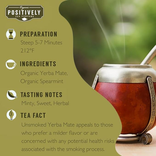 Organic Positively Tea Company, Minty Mate, Yerba Mate Tea Bags, 20 Count