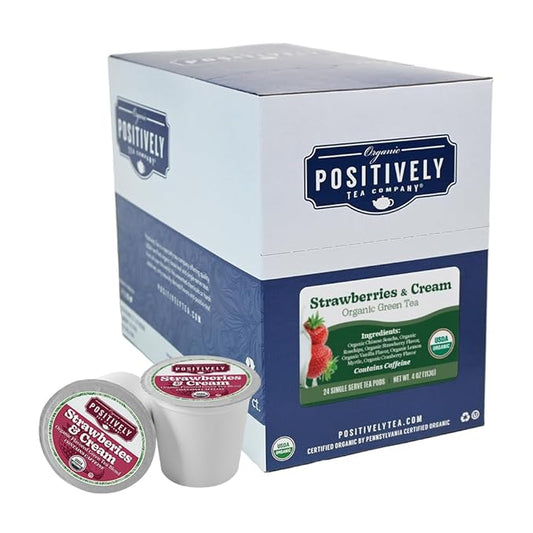 Organic Positively Tea Company, Strawberries and Cream Green Tea, K-Cup Compatible, 24 Pods