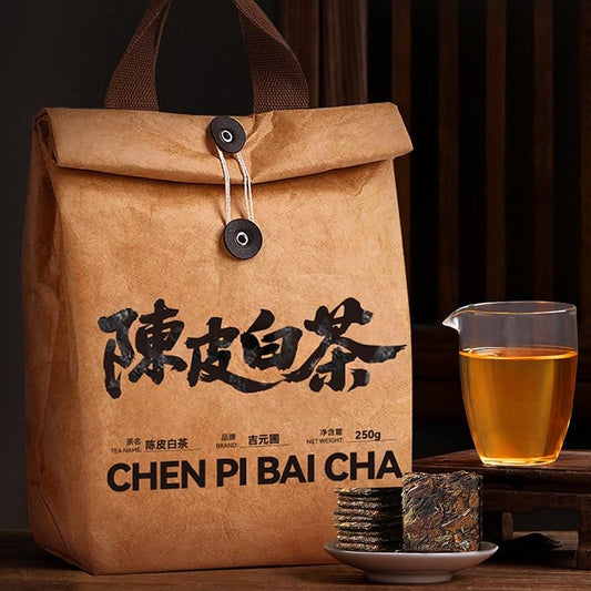 Chinese Kung Fu Tea-Chen Pi Bai Cha Dried Tangerine Peel White Tea, Fuding White Tea, Small Square-Shaped Leaves, 250g, 42 Individually Packaged Bags