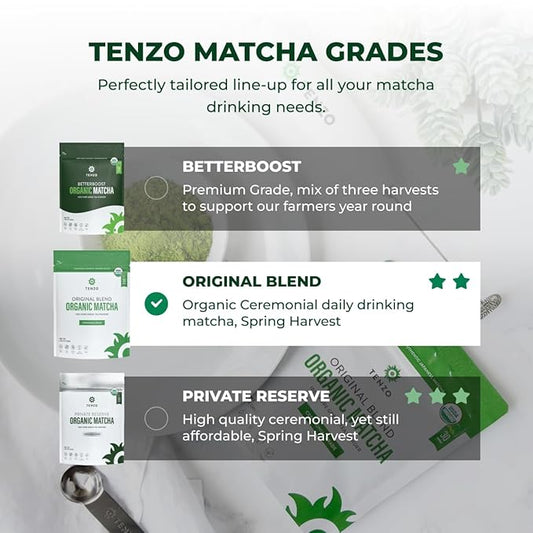 Tenzo Tea Matcha Green Tea Powder - USDA Organic Ceremonial Grade - Paleo, Kosher, Vegan - Authentic Japanese Matcha - Original Latte Powder 3.53 Ounce