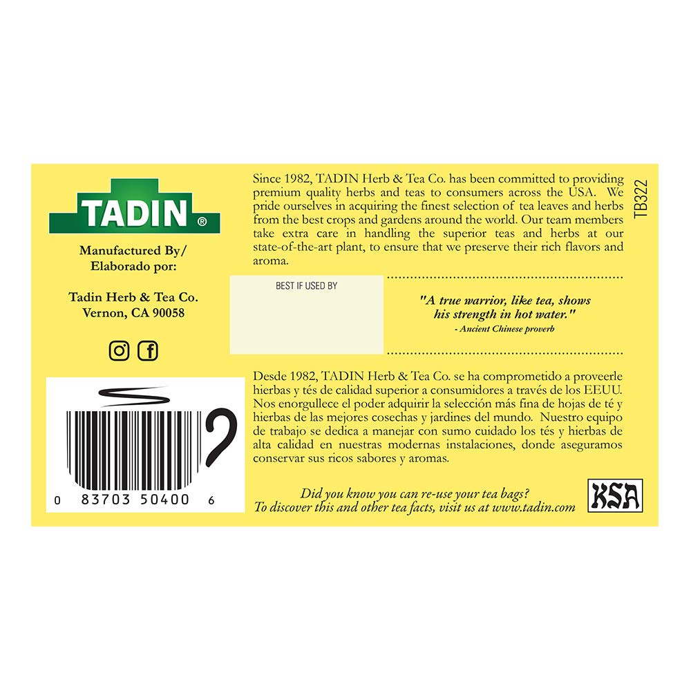 Tadin Lemongrass Herbal Tea. Caffeine Free. 24 Tea Bags. 0.84 oz. Pack of 2