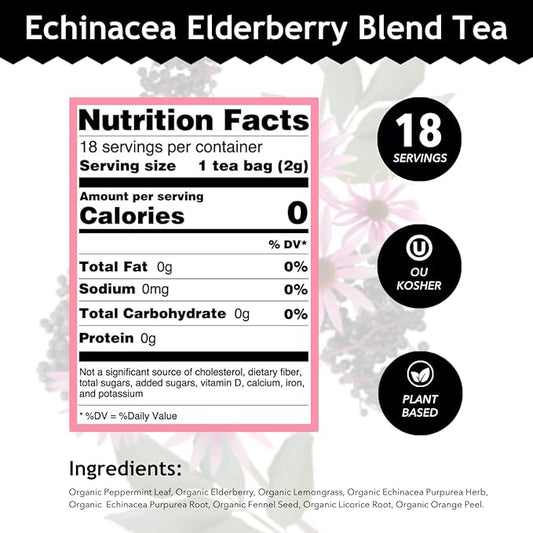 Buddha Teas - Organic Echinacea Elderberry Blend - Herbal Tea - For Health & Wellbeing - With Antioxidants & Minerals - Clean Ingredients - No Caffeine - OU Kosher & Non-GMO - 18 Tea Bags (Pack of 1)