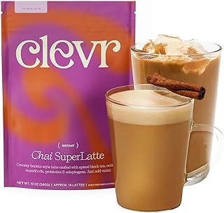 Clevr Chai Tea Latte, Instant Superfood Powder Blend with Lion’s Mane, Reishi Mushroom, Black Tea, Organic Spices, Coconut Cream, Ashwagandha, Oprah’s Favorite Things 2022 (14 Lattes)