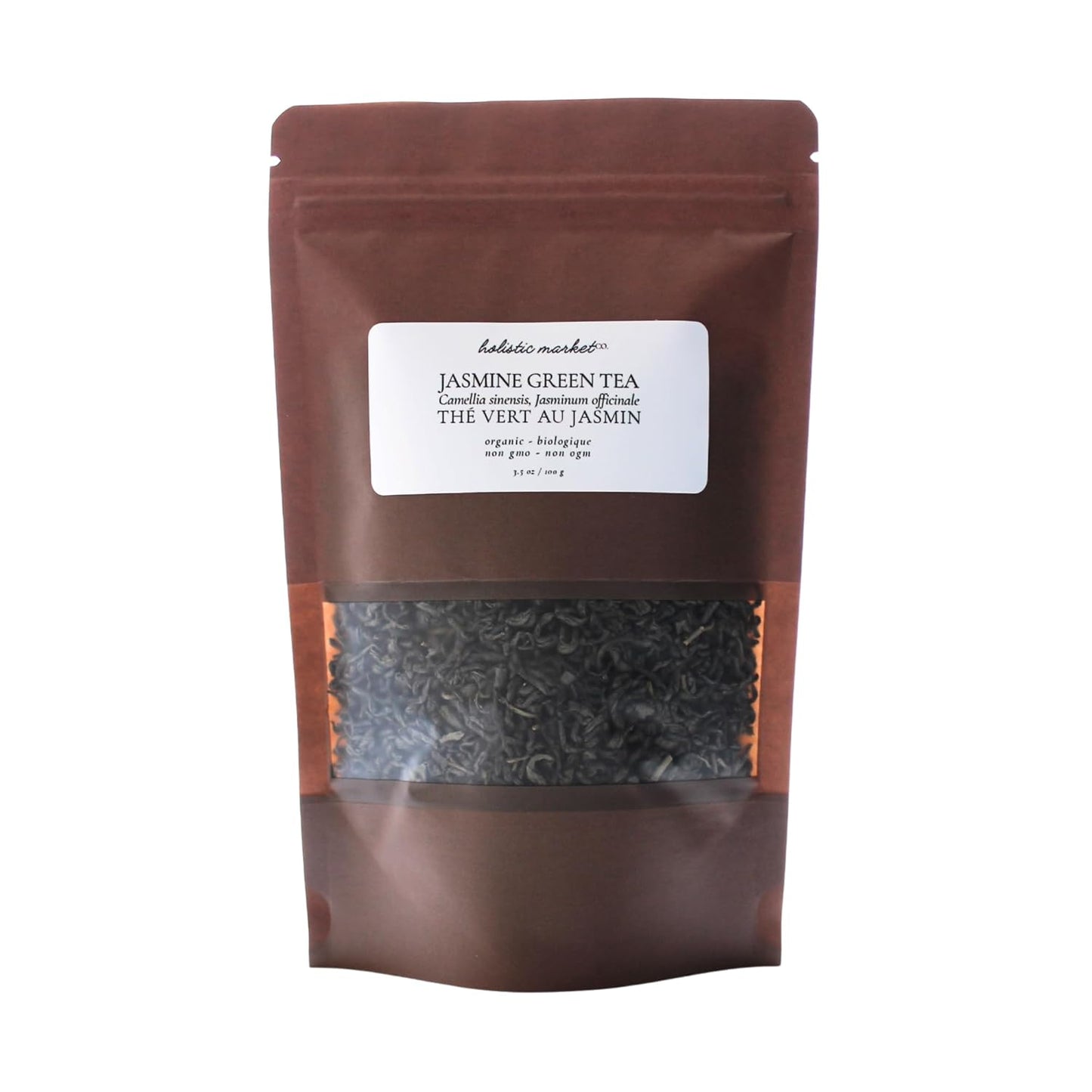 Holistic Market Co. Jasmine Green Tea Certified Organic Non-Irradiated Non-GMO Premium Quality Gold Dragon Variety Dried Loose Leaves