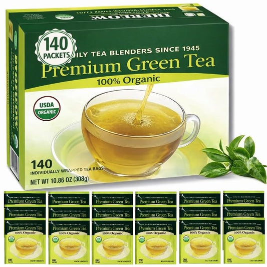 Premium Bigelowwss Organic Green Tea – 140 Individually Wrapped Tea Bags – Fresh, Smooth Taste – Daily Tea for Energy & Wellness – Long-Lasting Value Pack