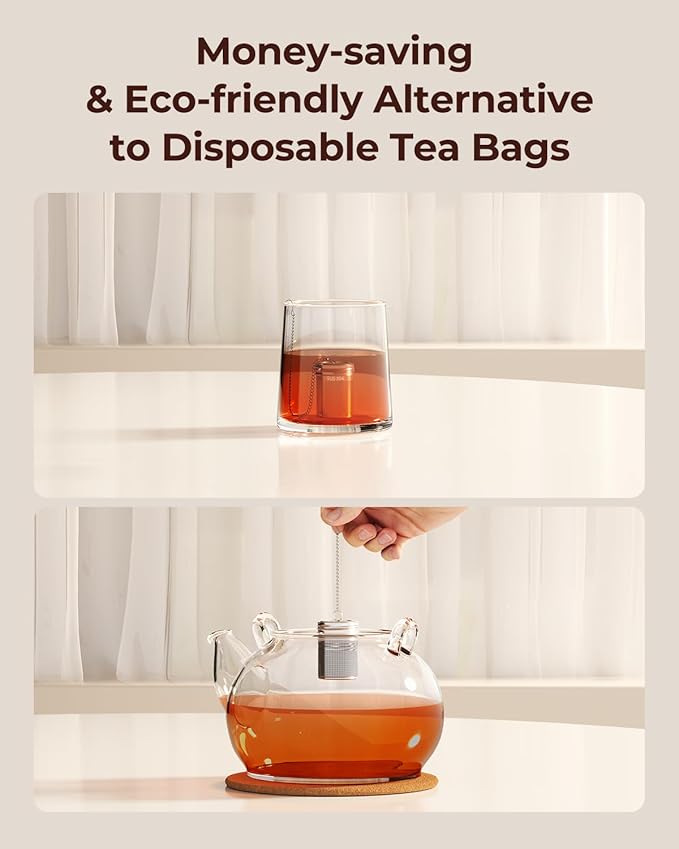 2 Pack Reinmoson Tea Strainers for Loose Tea, 1.58” x 2.2” Extra Fine Mesh Tea Infuser, 304 Stainless Steel & Threaded Lid