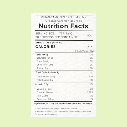 MIKAN-YAMA ZEN GREEN Organic Matcha Powder, 100% Authentic Japanese Ceremonial Grade, Single Origin from Shizuoka Japan, 40g (1.41oz) - Saemidori Cultivar – (Organic Ceremonial 1.41oz (Pack of 1)Tin)