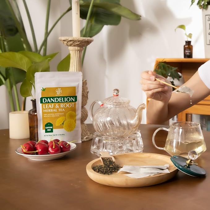 Premium Dandelion Leaf & Root Tea, Dandelion Herbal Tea for Liver Support, Antioxidant, Digestion and Immune Support, Traditional Diuretic Detox Tea, Caffeine Free, 40 Bags/80g