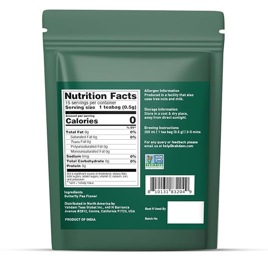 VAHDAM, Butterfly Pea Flower (15 Pyramid Bags) Vegan, Non-GMO | Delicate & Earthy | Direct From Source – Plant-Based Biodegradable | Brew Iced Tea, Cooking, Mocktails & Cocktails