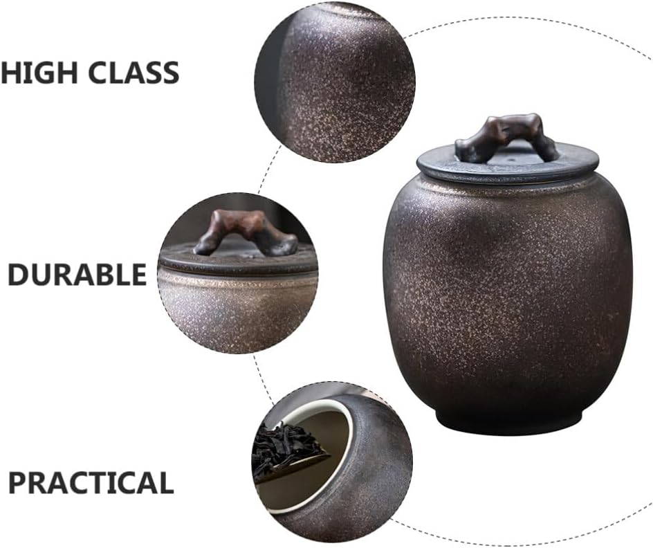 STOBAZA Retro Storage Jar Tea Storage Container with Lid Ceramic Food Canister for Loose Tea Coffee Beans Snacks Herbs Kitchen Organization 3.85 X 3.11 X 3.11 in