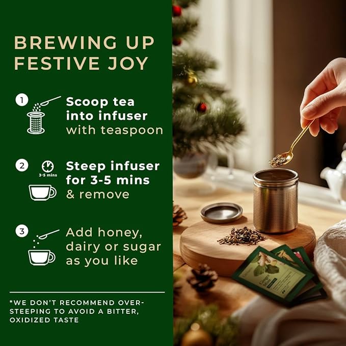 Gya Tea Co 14 Flavors Merry Tea Gift Set Variety Pack (28 Packs) - Assorted Loose Leaf Tea Sampler for Warm Holidays - Get Well Gifts With Infuser & Spoon