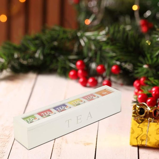 TOPINCN Wooden Tea Storage Box, 5 Slots, High Hardness, Exquisite Design, Retro, Clear Lighting, (White)