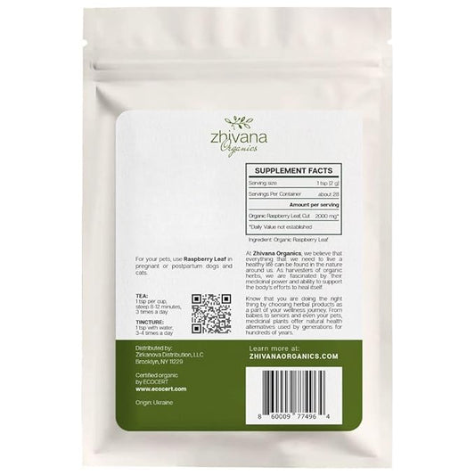 Zhivana Organics Red Raspberry Leaf Tea – Organic Loose Leaves, 2oz