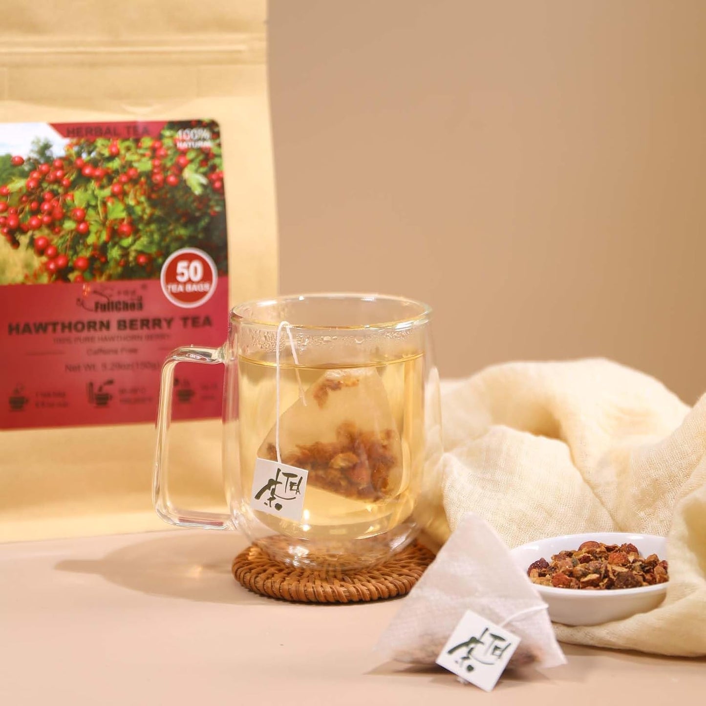FullChea - Hawthorn Berry Tea Bags, 50 Count, Dried Hawthorn Berries