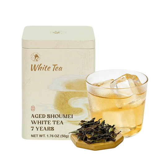 Chayan White Tea Loose Leaf,Authentic Chinese White Tea, Premium 7 Years Aged Shoumei White Tea, with Rich Sweet Jujube Aroma, Fast Hot or Quick Cold Brew, 1.76oz /50g Canister