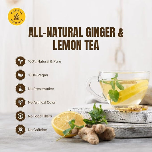 Lemon Ginger Tea Bags (50 Nos) with Natural Ginger Root & Lemon| Instant Herbal Tea in Caffeine Free Easy to Use Tea Bags