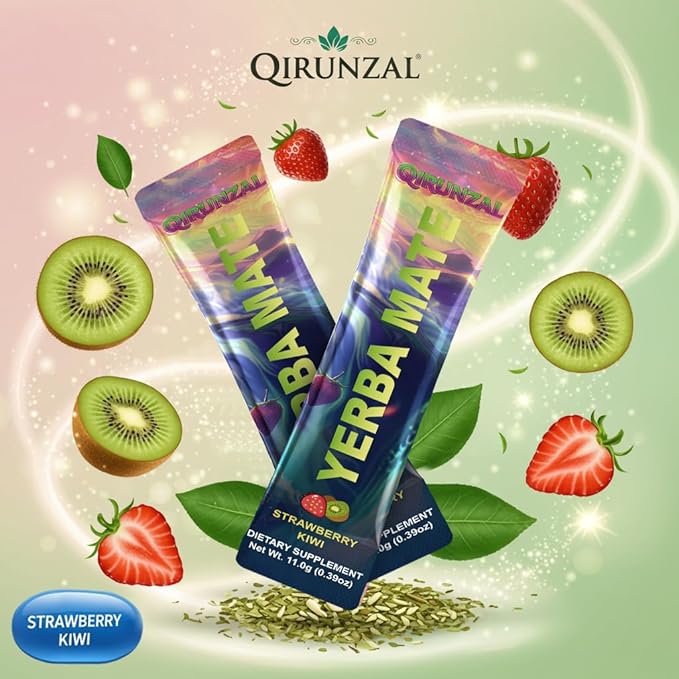 Yerba Mate Sticks Tea Powder - Strawberry Kiwi Single Serve Sticks - Instant Tea Powder On The Go - Nootropic, Prebiotic & Probiotic Mix with Vitamin B3, B6 & B12 - Sugar-Free - 20 Servings