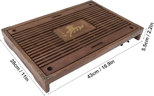 Wooden Non Fading Kung Fu Tea Tray Catch Tray Set Drawer Tea Set Tray Drainage Water Storage Tea Table Household (with drainage tool hose) (Type A Light Black)