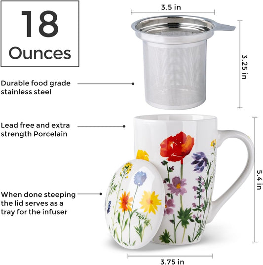 AmorArc Tea Cup With Infuser and Lid, 18oz Loose Leaf Tea Mug With Steeper