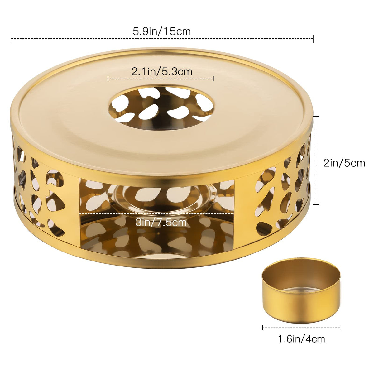 Simtive Teapot Warmer, Brushed Stainless Steel Tea Warmer with Tealight Holder, Gold