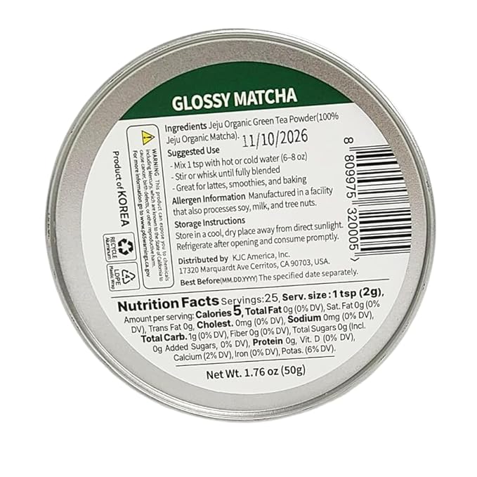 Glossy Matcha Ceremonial Grade Organic Green Tea Powder 50g, Premium Jeju First Flush Matcha, Deep Umami Flavor