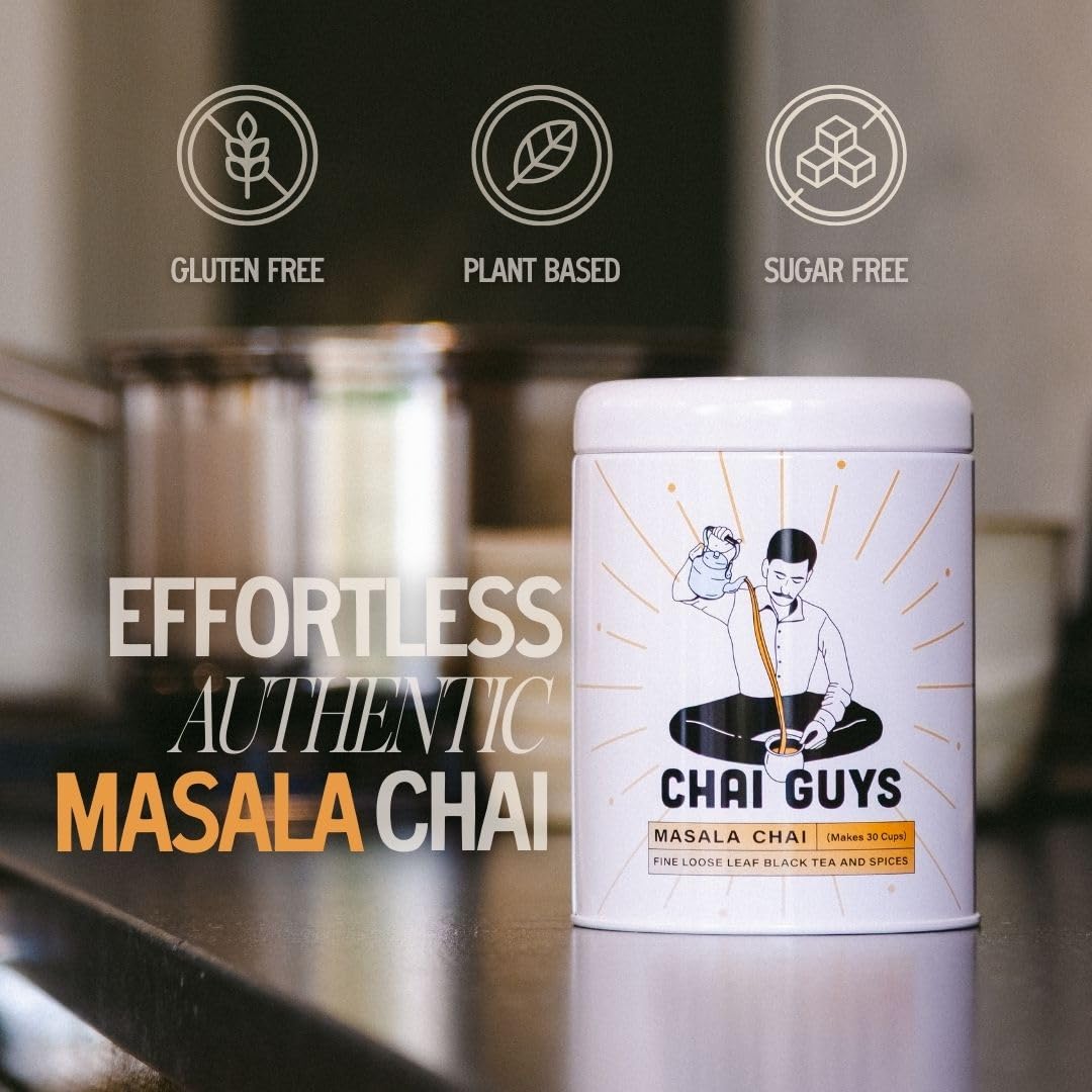 Masala Chai Tea Loose Leaf – Spiced Indian Black Tea with Cinnamon, Ginger, Cardamom & Cloves – Strong CTC BOP Blend for Chai Latte – 4.4 oz (125g) – Chai Guys