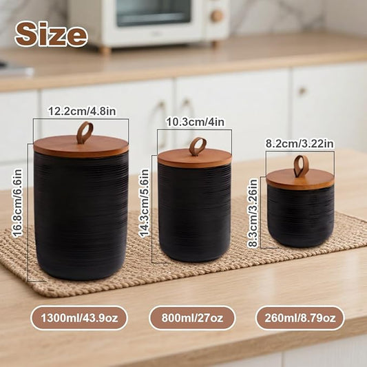 Comeon Ceramics Canister with Lid, Matcha Container Jar for Spice Sugar Tea Bag Coffee Canister Sets for Kitchen Counter with Bamboo Lid (Black)