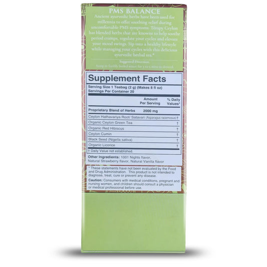 TERAPY Ceylon PMS Balance Tea for Women - Period Tea for PMS Relief, Menstrual Cycle and PCOS, Herbal Blend with Shatavari, Red Hibiscus, Cumin & More - No Artificial Additives - 20 Teabags, 1 Pack