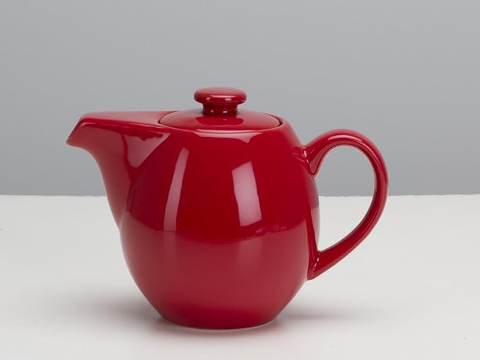 OmniWare 24 Oz Stoneware Teapot with Stainless Steel Mesh Infuser (Simply Red) - Microwave & Dishwasher Safe, Removable Infuser