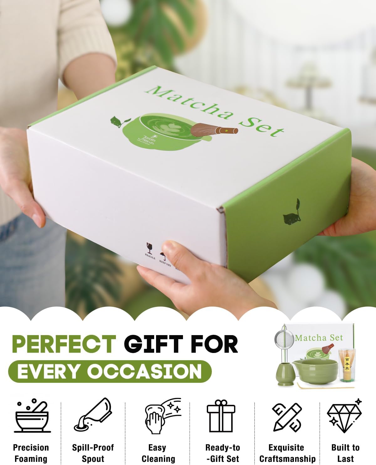 5PCS Matcha Set Includes 18OZ Chawan with Spout