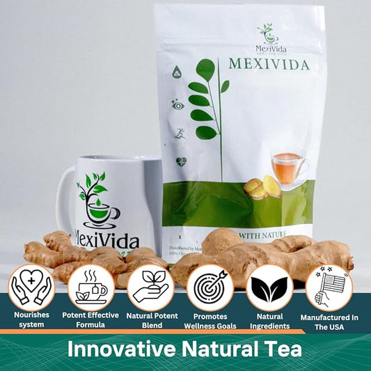 MexiVida Herbal Tea, Supports Blood Pressure & Sugar Balance, All Natural Ginger Turmeric Tea, Nutrient-Rich Herbal Tea, Caffeine-Free Wellness Tea