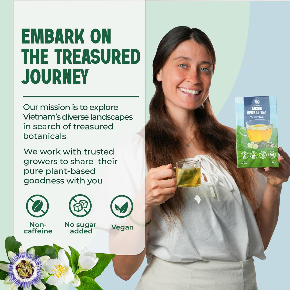 VieTreasures Relax Mix Herbal Tea, 2.8oz, 40 Tea Bags