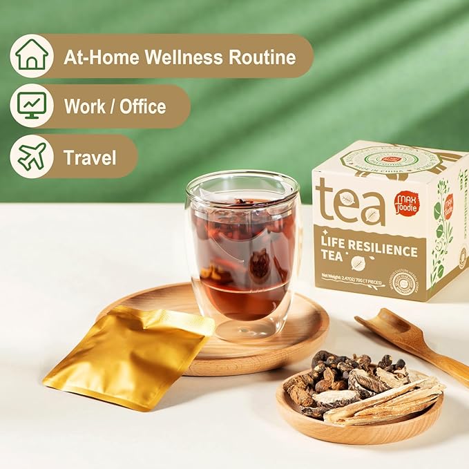 MAX FOODIE Life Resilience Tea, Rose Black Goji Berry Blend, 7 Count Tea Bags, Natural Herbal Energy Tea for Hot Brewing - 7 tea bags (70g, 10g/bag)