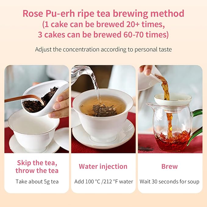 XIXICHA Rose Pu-erh Tea Cake Ripe Puerh Rose Pu'er Tea Aged Puer Chinese 300g/10.58oz Aged Fermented Cook Puerh Yunnan 普洱茶 熟茶 玫瑰普洱茶 云南勐海普洱茶