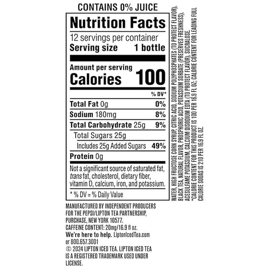 Lipton Peach Iced Tea, 16.9 Fl Oz Bottles (Pack of 12)