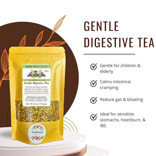 IBS DIGESTIVE TEA for sensitive digestion for leaky gut, IBS, gas, bloating used clinically & formulated by master herbalist Khabir - - 100% Organic, Non-GMO, No Additives