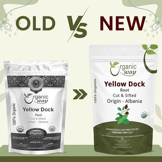 Organic Way Yellow Dock Root Cut & Sifted (Rumex crispus) Herbal Tea - European Wild-Harvest, Organic & Kosher Certified, Vegan