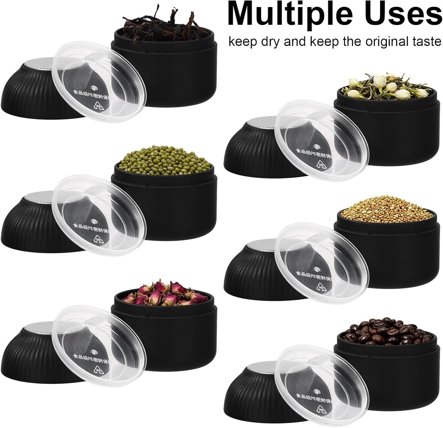 20 Pcs Mini Tea Tin Canister with Airtight Double Lids 2.5 oz Bulk Small Round Metal Tinplate Tea Tin Can Tiny Kitchen Containers for Loose Teas Spices Coffee Herb Sugar Candy (Black)
