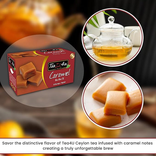 Tea4U Flavored Black Ceylon TeaBags (Caramel) - Ideal Quality from Sri Lanka's Finest Leaves and Expertly Blended - 25 Count