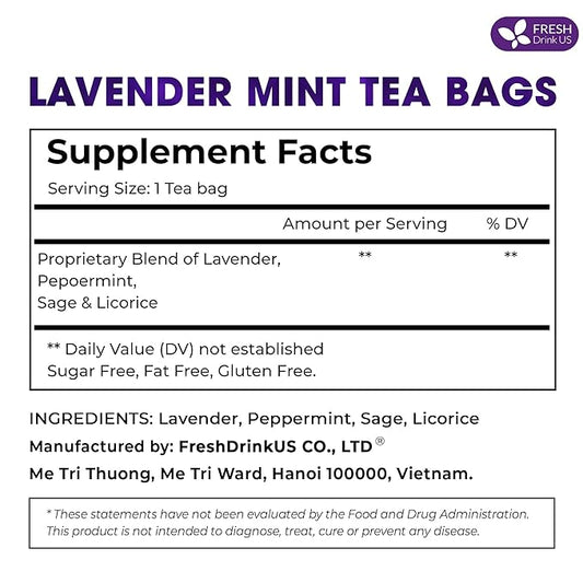 FreshDrinkUS, Premium 135 Tea Bags Lavender Mint Tea, 100% Natural, Blend of Lavender, Peppermint, Sage and Licorice. Made with Natural Material Tea Bags. No Sugar, No Caffeine, Vegan.