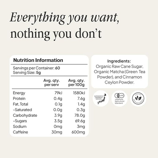 Morning Made Cinnamon Flavored Ceremonial Grade Matcha Powder | 8.46oz (240g) Resealable Tin | 60 Servings Premium Japanese Green Tea | Sweetened with Organic Sugar | Rich in Antioxidants & Energy Boosting