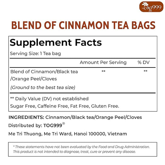 TOG999, 120 Tea Bags – Special Blend of Cinnamon, Black Tea, Orange Peel and Cloves, 100% Natural Ingredients, Hand-made Blend Herbal Tea. Eco-conscious Tea Bags. No Sugar, No Caffeine, No Gluten, Vegan.