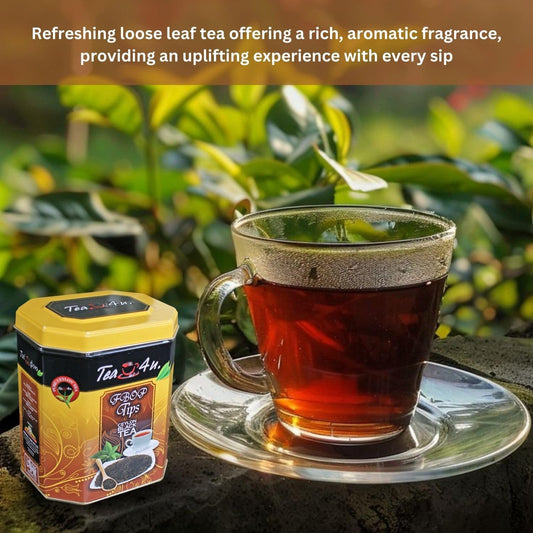 Tea4U Flowery Broken Orange Pekoe (FBOP) Tips Loose Black Ceylon Tea - Handpicked Fresh Tea Leaves with Rich Aromatic Flavor - Metal Canister for Authentic Flavor & Long Lasting Freshness - 200g