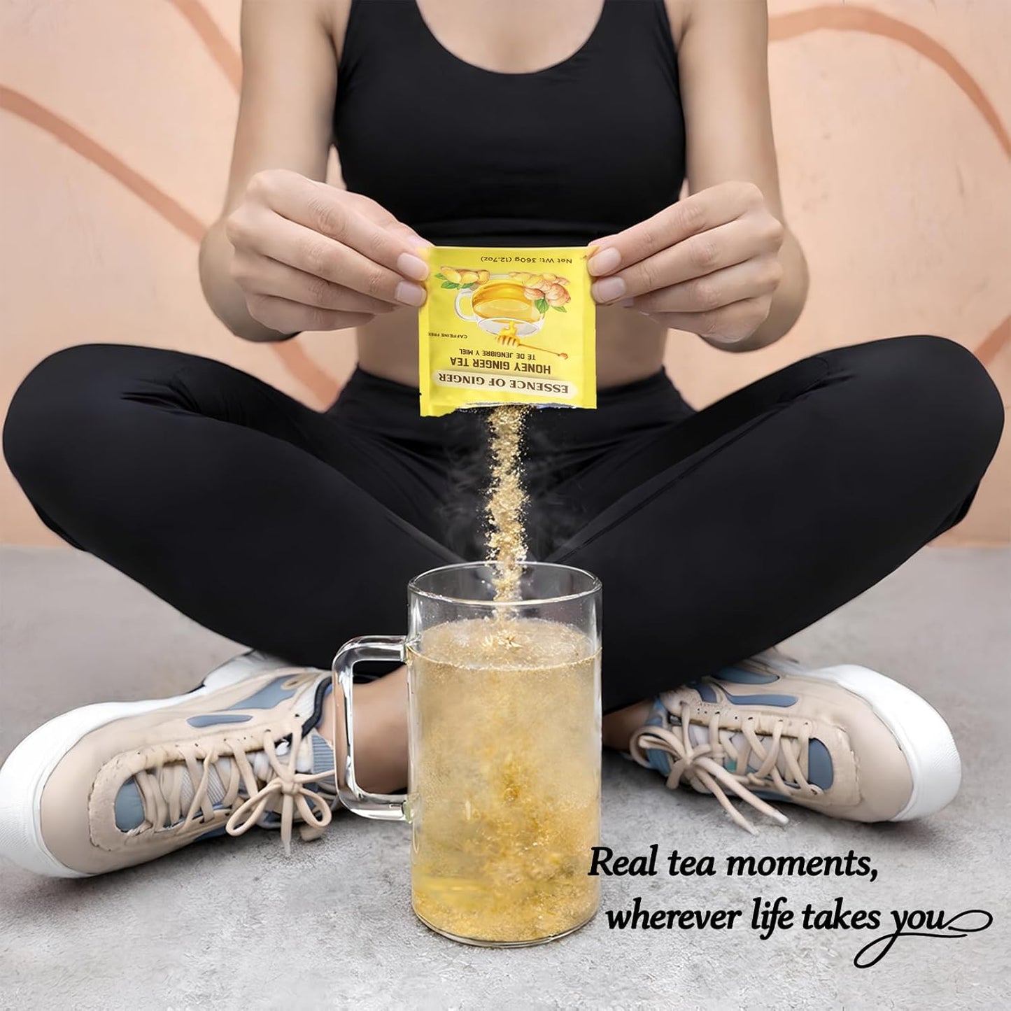 Life Plus Style Gourmet Essence of Ginger Honey Ginger Herbal Tea Instant 20 Tea Powder Packets Caffeine Free Natural Hot or Cold Honey Tea for Men Women