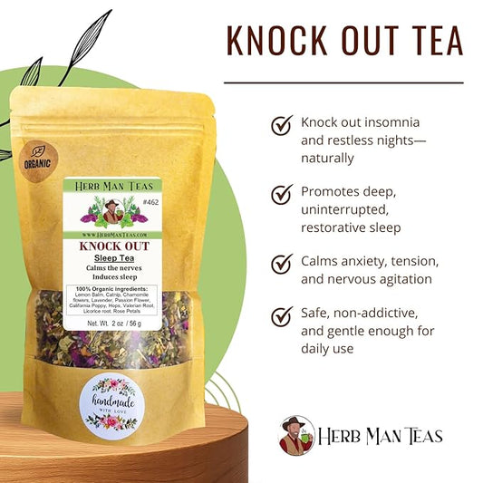 SLEEPING TEA - Knock-out blend with Valerian Root plus California Poppy and Hops for deep relaxation by master herbalist Khabir - Organic, non GMO, No additives